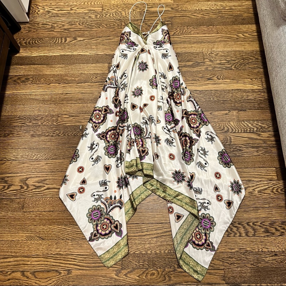 Rubber Ducky Productions silk handkerchief hem dress.